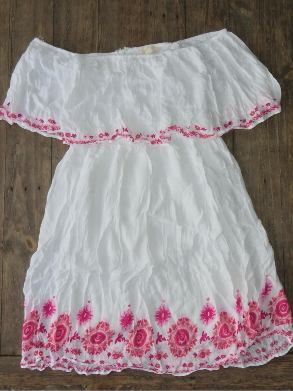 White Strapless Dress with Pink Floral Embroidery